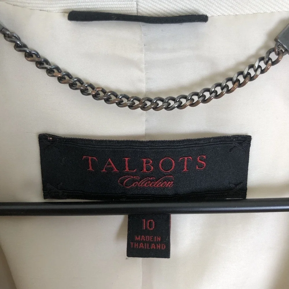 TALBOTS Twill Jacket Women's 10 Khaki 3/4 Sleeve Pockets‎ Two Button Minimalist
